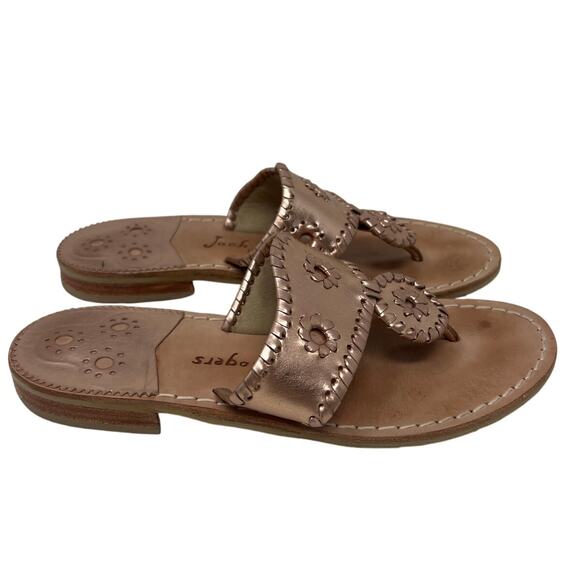 Jack Rogers Hamptons Genuine Whip Stitch Leather Rose Gold Sandals 7.5 - Picture 2 of 5